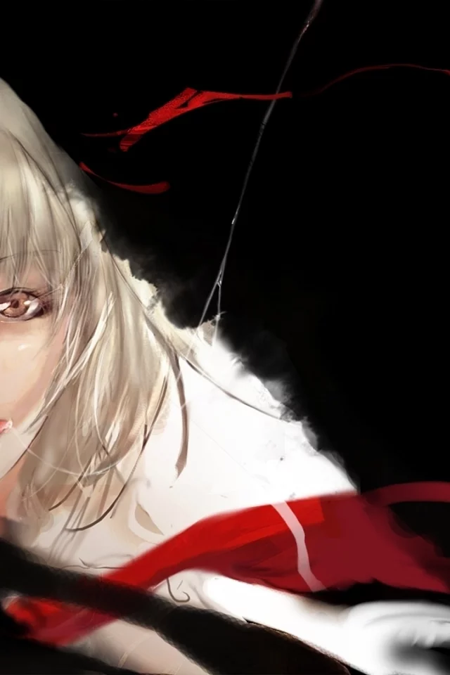 touhou, девушка, лента, rumia, рисунок, черное, язык