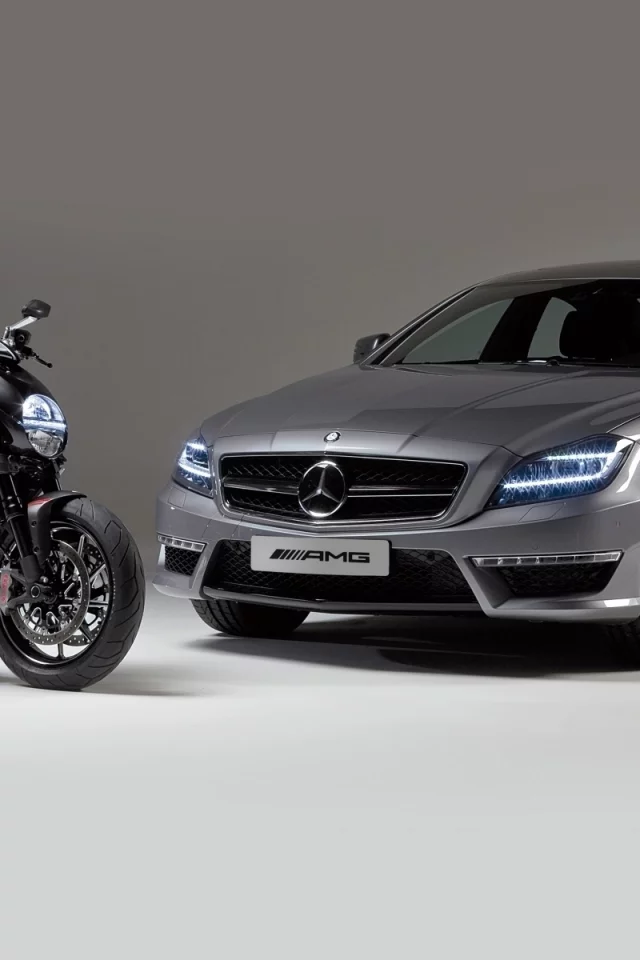 and, cls63, дукати, diavel, цлс63, машина, мерседес, mercedes-benz, дивел, amg, ducati, передок, амг, мотоцикл