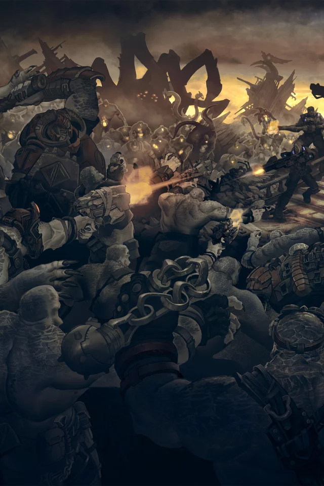 война, солдаты, gears of war, монстры