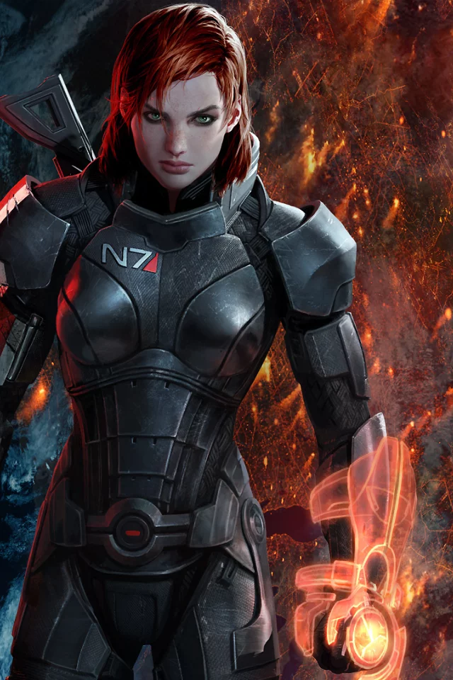 шепард, рыжая, mass effect 3, женщина