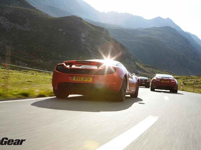 jaguar, top gear, суперкары, горы, дорога, mustang, mclaren