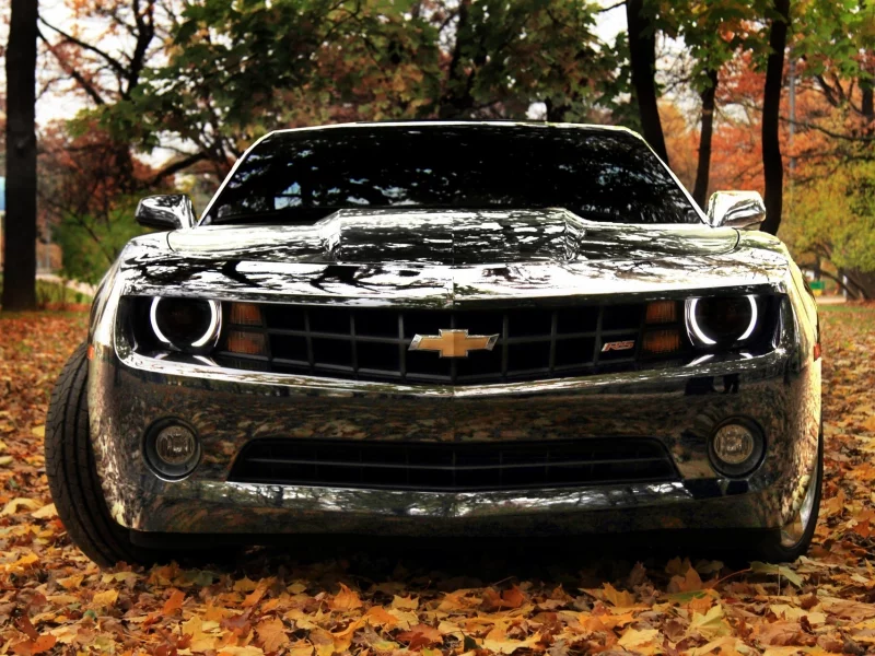 листья, осень, зеркльный, chevrolet