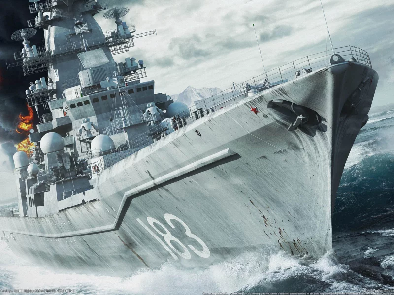 небо, game wallpapers, морские войны, корабль, волны, море, naval war arctic circle, пожар, арктика, облака