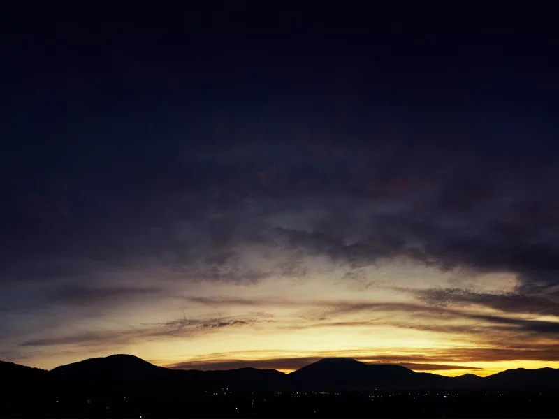 огни, вечер, пейзажи, горы, landscape, небо, небосклон, закат, город