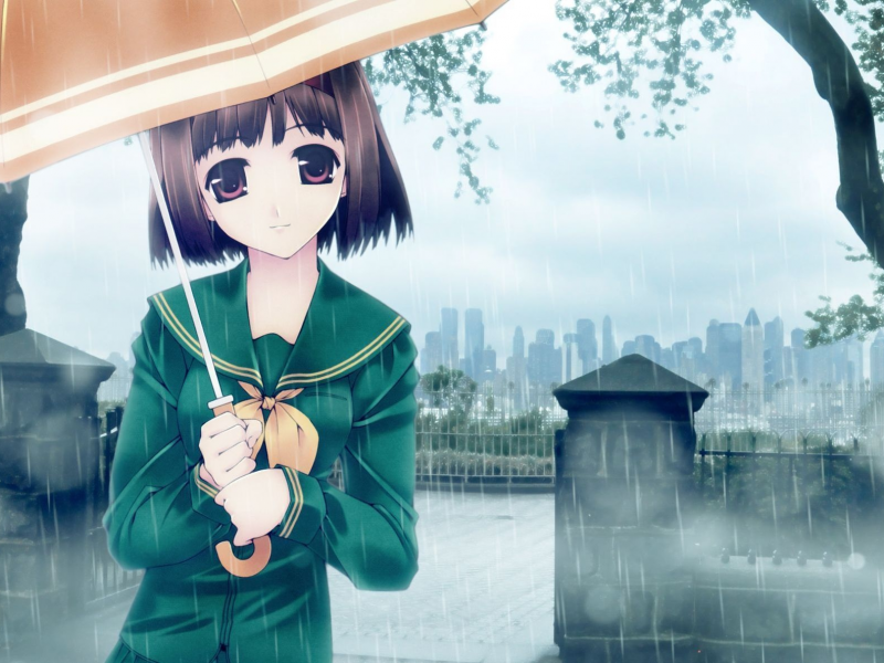 девушка, дождь, взгляд, зонт