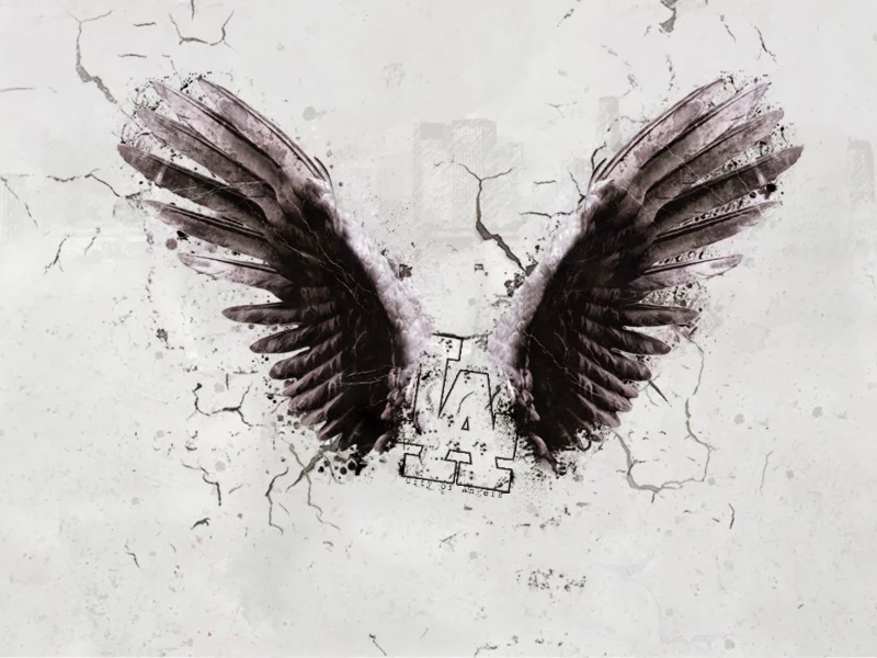 знак, sign, picture, узоры, wings, крылья, city, la, los angeles, 2560x1440, город, рисунок, patterns