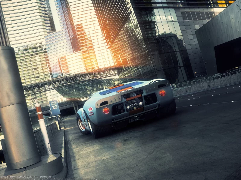 ford, luis nieves, gt 40, город, отражение, машина, арт, vegas, рендеринг, спортивная