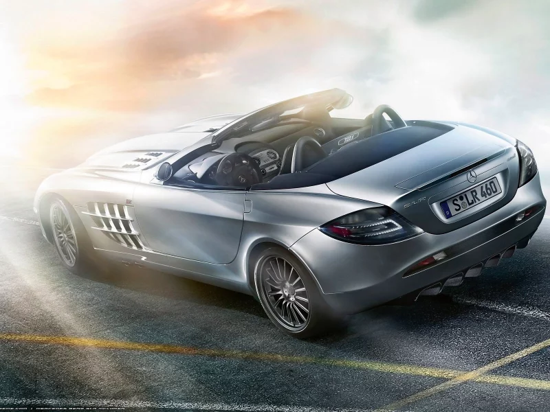 дорога, mercedes benz, slr, кабриолет, лучи
