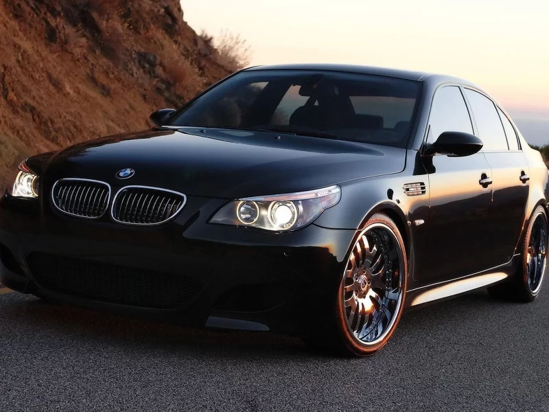 дорога, m5, закат, авто, bmw, холм, фото, бмв, небо, черная