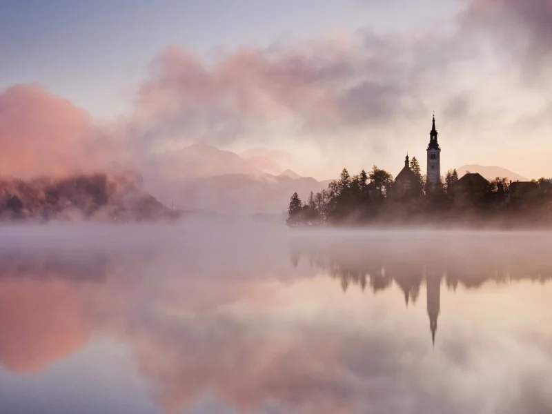 остров, деревья, река, landscape beautiful, туман