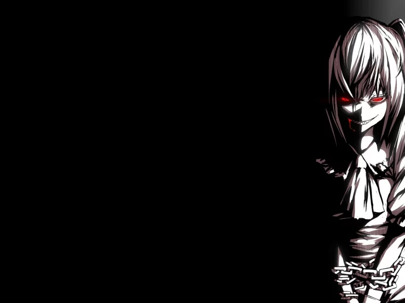 девушка, flandre scarlet, улыбка, touhou, solo, кровь, чёрный фон, цепь