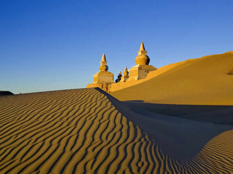 пустыня, дюны, песок, башни, пейзаж