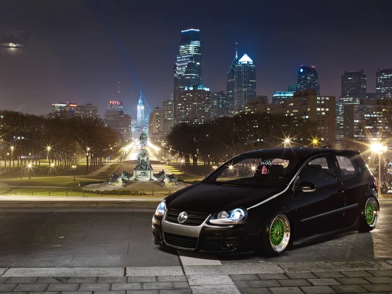 golf, огни, gti5, volkswagen, вечер, город