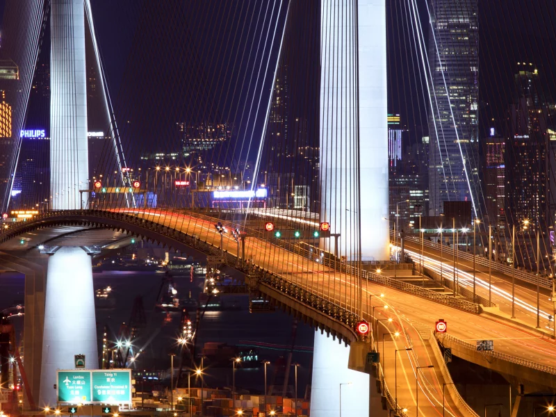 огни, hong kong, гонконг, stonecutter bridge, мост, ночь