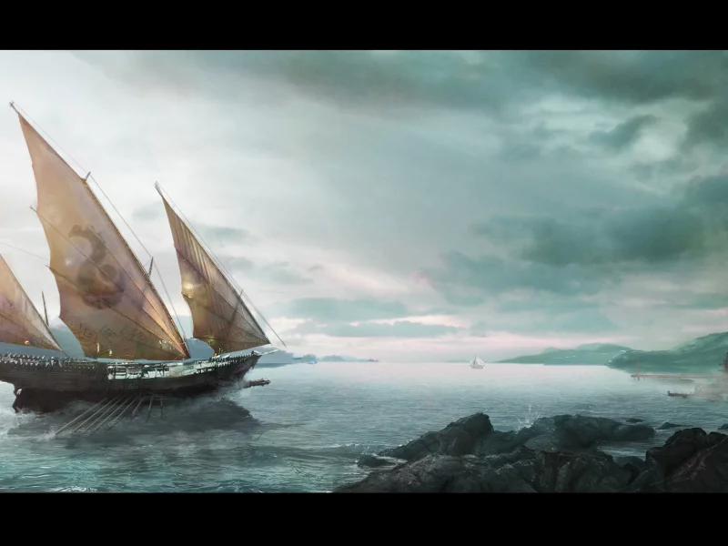 море, корабль, лодка, the arrival, берег
