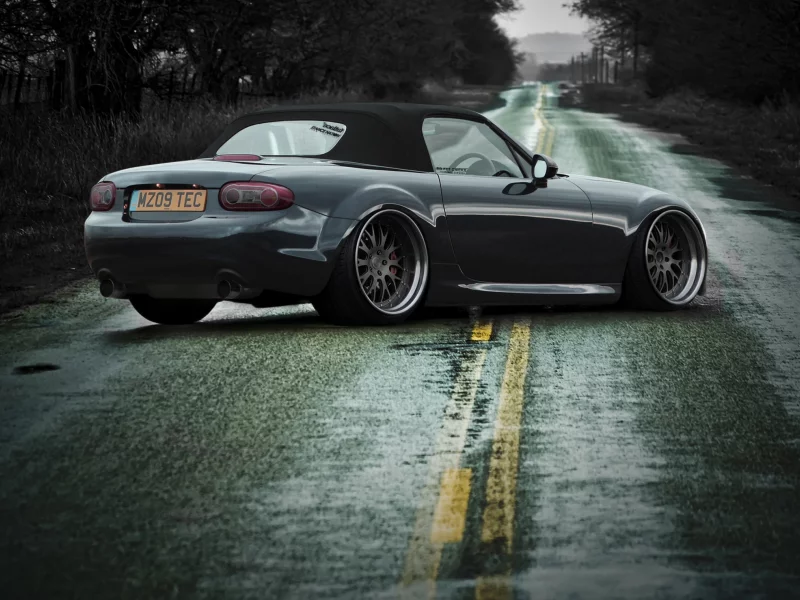 разметка, путь, мазда, остановка, mazda, roadster coupe, дорога, купе, mx-5, обочина