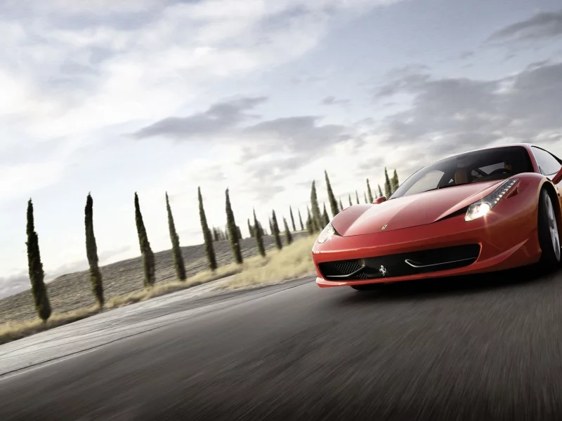 ferrari, пейзаж, разметка, машина, 458, italia, суперкар, небо, обои, дорога, феррари