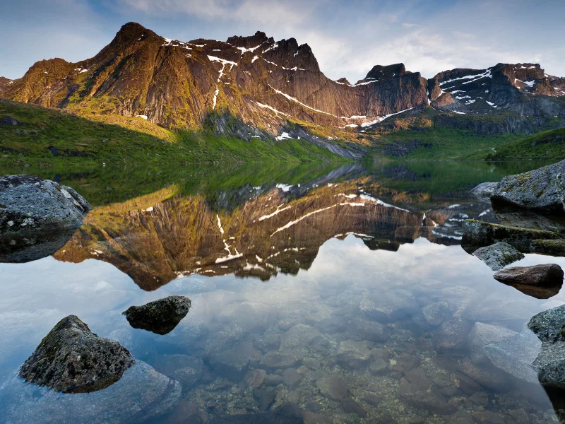 пейзаж, отражение, reflection, горы, природа, озеро, камни