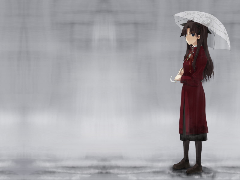 дождь, девушка, аниме