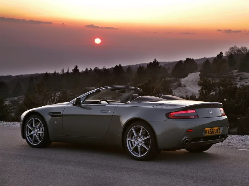 v8, aston martin, вечер, vantage, закат, roadster