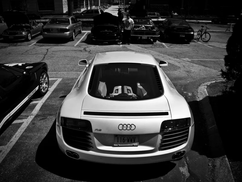 audi, чёрно-белая, r8, тачка
