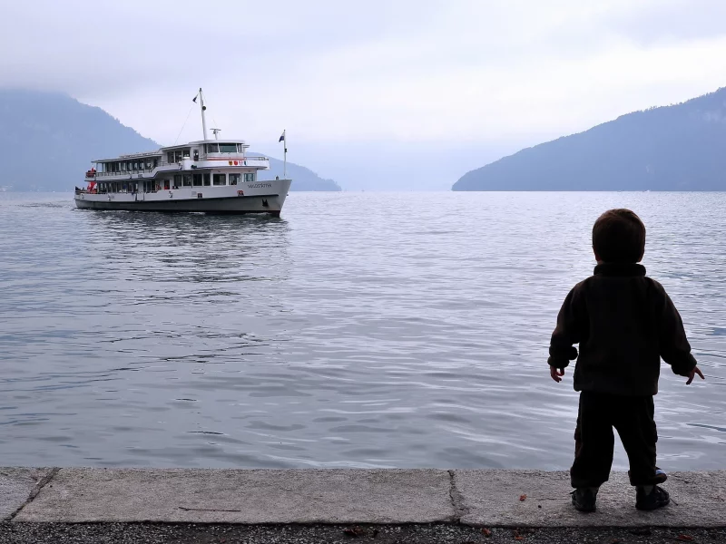 мальчик, корабль, море