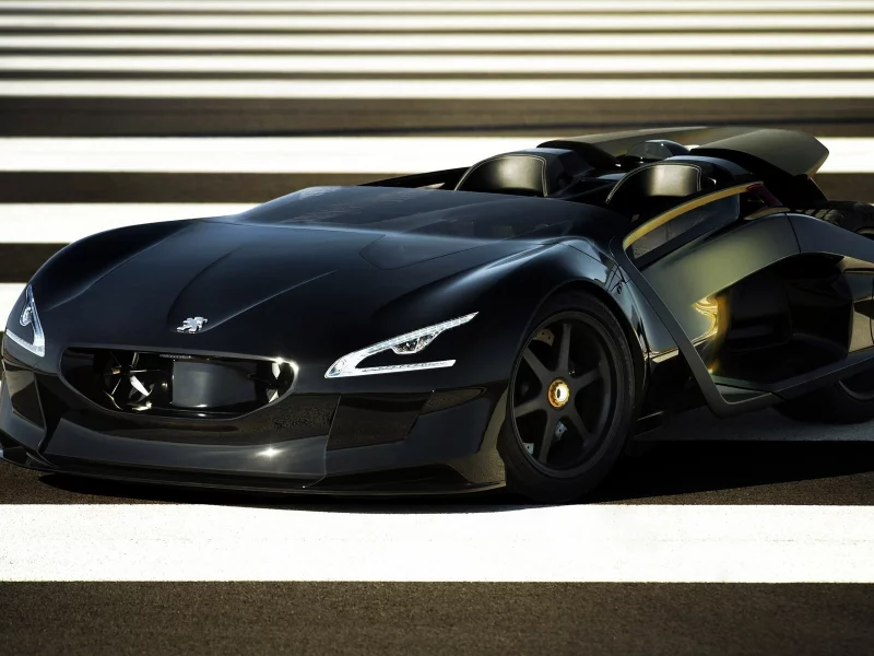авто, полоски, peugeot ex1 concept, дорога, спорткар