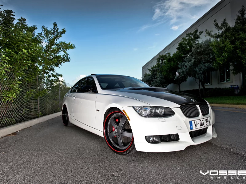 vossen, диски, небо, дорога, забор, bmw m3