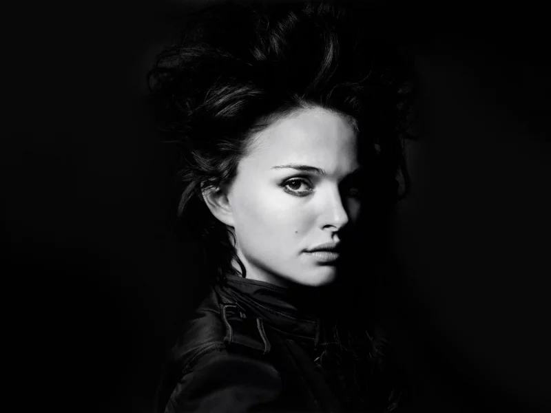 портрет, natalie portman, натали портман, лицо, взгляд, актриса, волосы, монохром