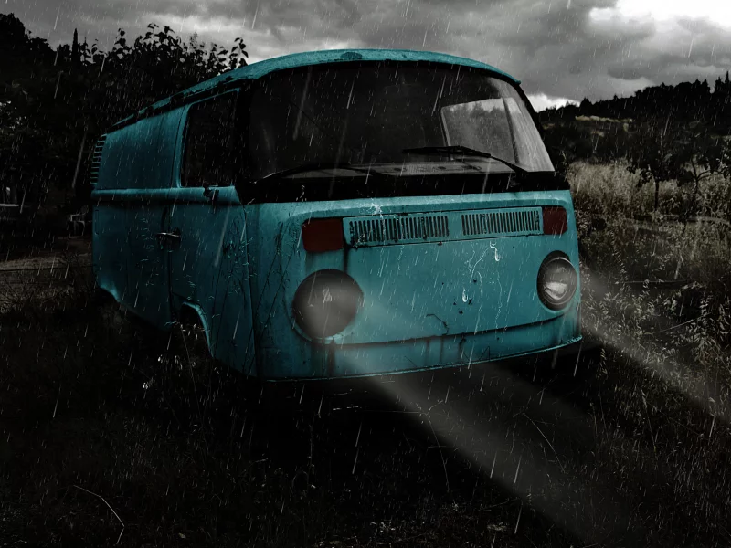 ночь, дождь, машины, настроение, volkswagen, свет