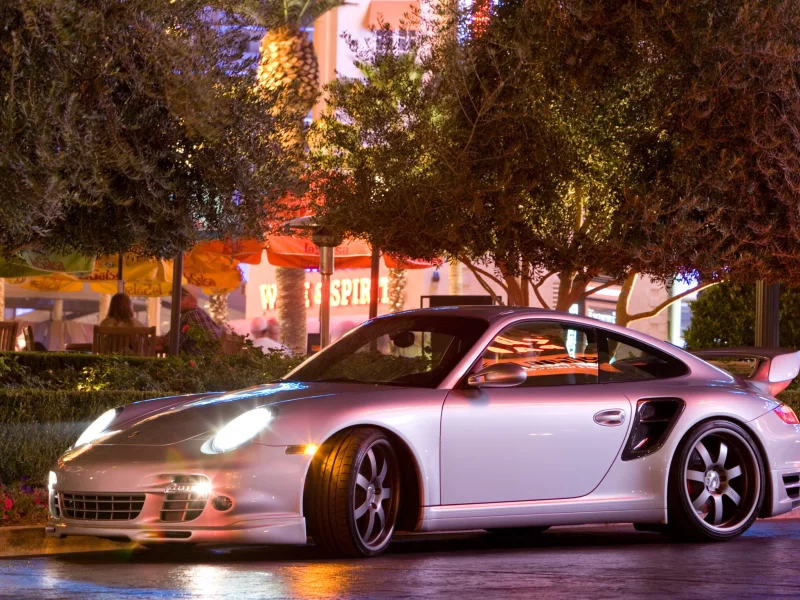 огни, porsche, 911, turbo, вечер, город