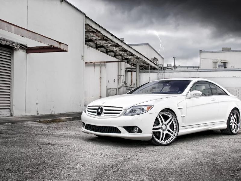 sky, 4288x2848, car, молния, тучи, машина, asphalt, clouds, buildings, асфальт, здания, lightning, небо, mercedes-benz cl 550