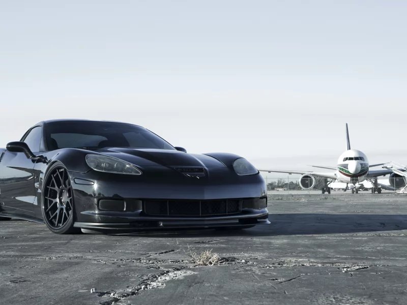 спорткар, асфальт, corvette, самолет