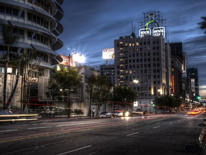 hollywood, ночь, usa, la, light trails, лос-анджелес, калифорния, california, night, los angles