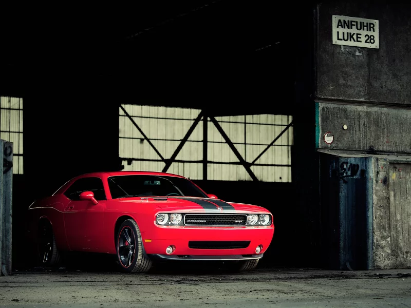 гараж, бетон, red, dodge challenger srt8