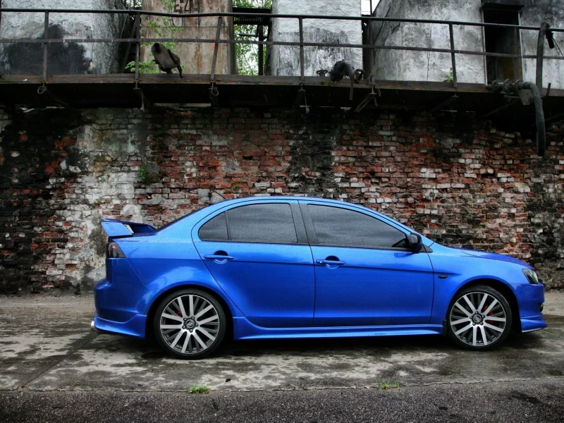 x, mitsubishi, lancer, blue