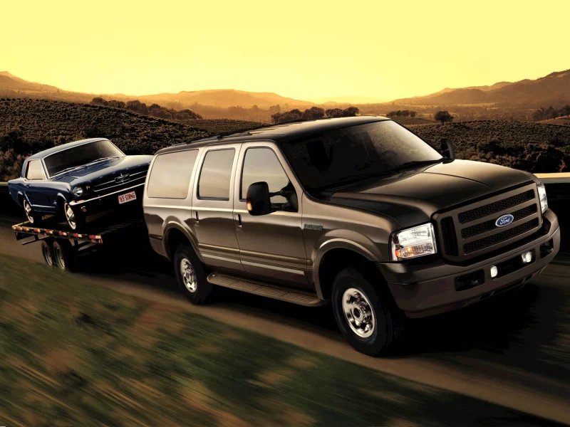 на прецепе, форд, ford, excursion, классика, mustang, внедорожник, спорткар, дорога, закат