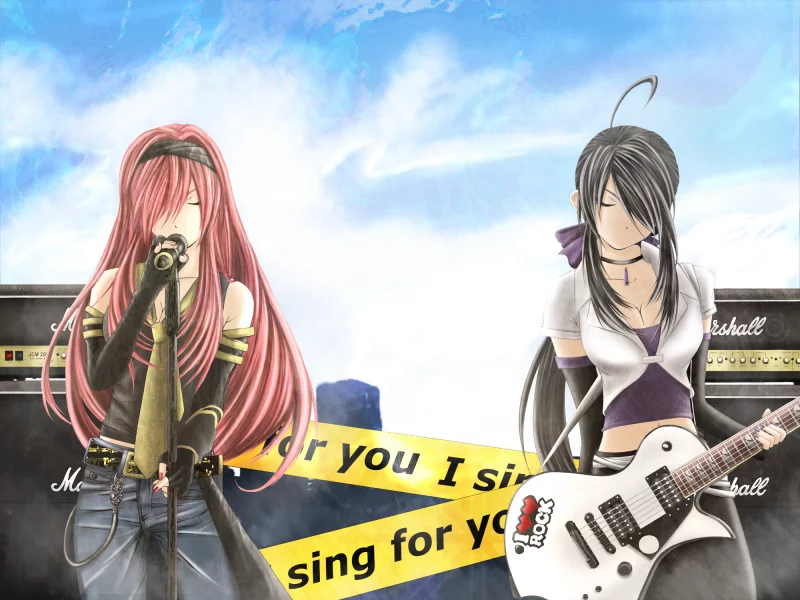 брюки, megurine luka, девушки, yowane haku, вокалоид, гитара