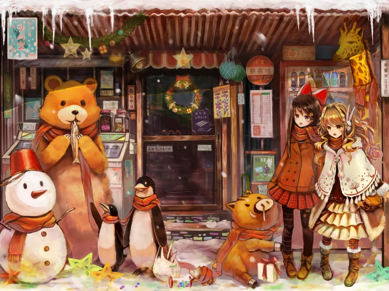 жираф, faery world, шарфики, magazine, зима, девочки, медведь, одежда, магазин, мир, тёплая, пингвины, снеговик, причудливый