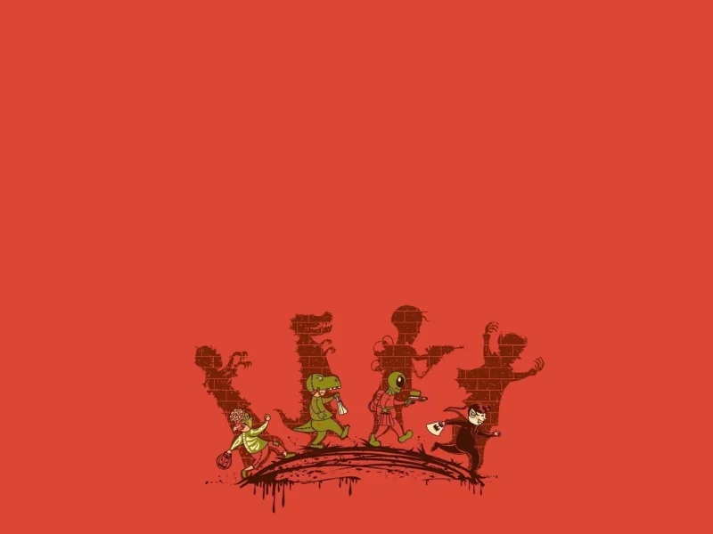 костюмы, фон, оранжевый, хеллоуин, люди
