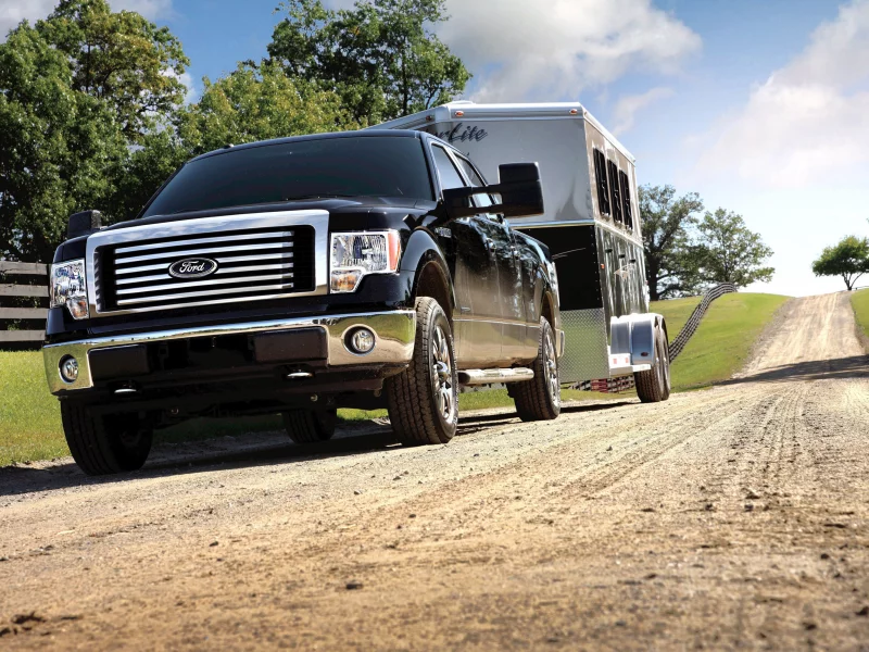 ford, внедорожник, f-150, дом на колёсах, джип, дорога, обои, прицеп, фургон, забор, wallpaper, форд