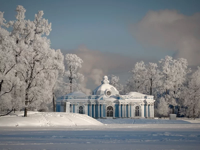 вечер, зима, парк, снег