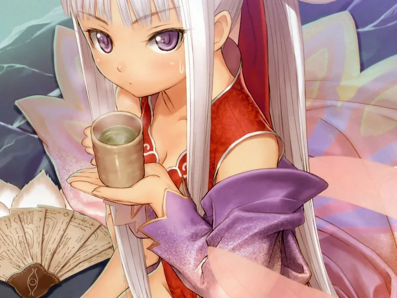 девушка, tony taka, тони така, чай, веер, shining tears x wind, арт