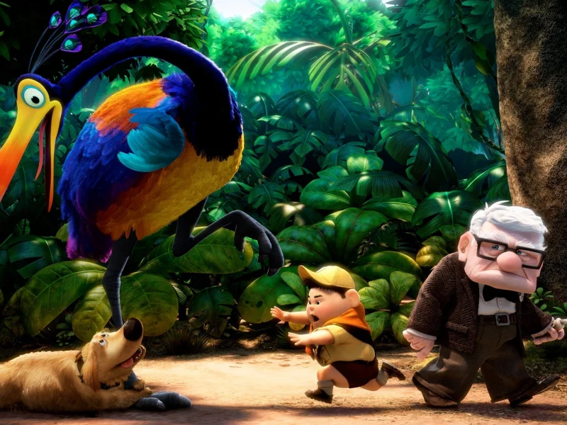 мультфильм, hd widescreen wallpapers, собака, pixar, птица, лес, старик, мальчик, up, вверх!