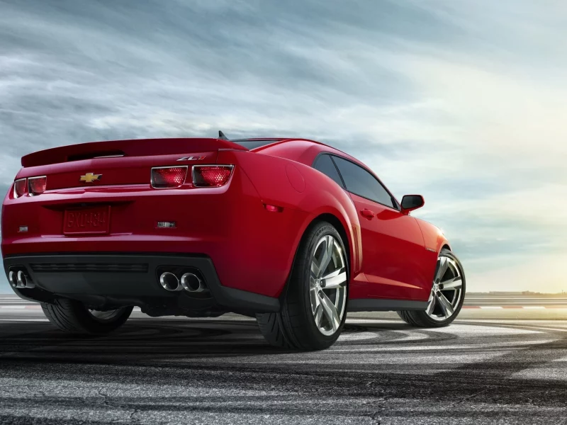 асфальт, солнце, chevrolet camaro, восход