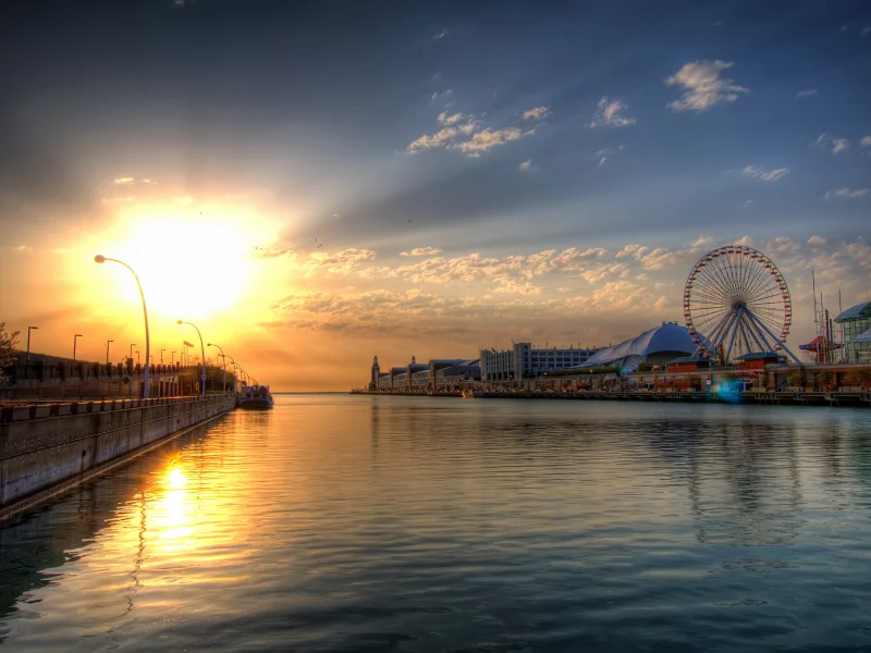 закат, hdr, канал, колесо, обозрения