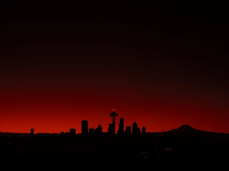 red, seattle, buildings, сиэтл, sunset, seattle, здания