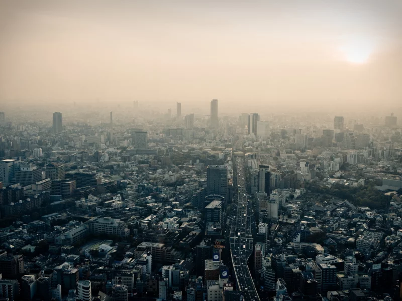 дорога, дым, азия, здания, винтаж, japan, токио, tokyo, asia