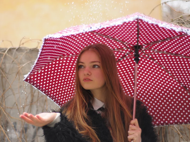 девушка, зонт, улица