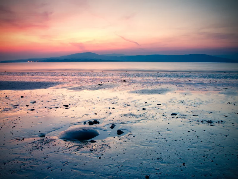 горы, wallpapers, песок, море, закат, берег, фон, горизонт, пейзаж
